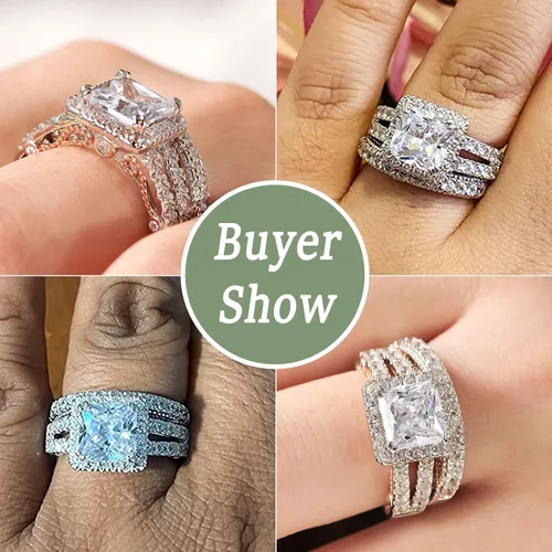 Vista 7 de Wuziwen Anillo de compromiso de 4 quilates para mujer, plata de ley, circonita cúbica, anillo de boda