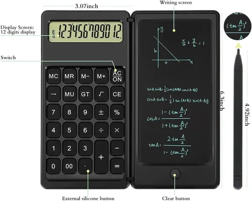 Vista 3 de Calculadora de escritorio, calculadoras pequeñas de escritorio con bloc de notas, calculadora básica de 4 funciones de botón grande, artículos Negro