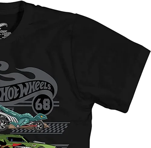 Vista 7 de Hot Wheels Short Sleeve Shirt - Boys Short Sleeve Tee - Cars Shirt Negro