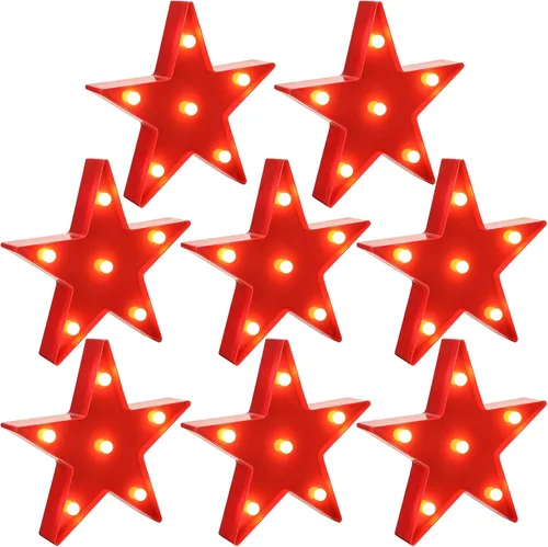 Vista 8 de Jutom 4 piezas de luces de noche de estrella LED de plástico en forma de estrella letrero iluminado marquesina lámpara de escritorio para regalo rojo