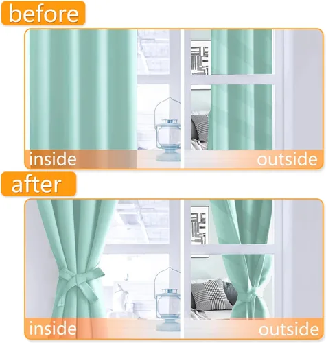 Vista 4 de Hiasan Cortinas opacas cortas para dormitorio, aislamiento térmico y ahorro de energía, para sala de estar, juego de 2 paneles de cortina
