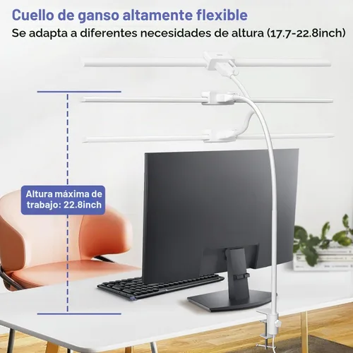 Vista 6 de EppieBasic Lámpara de escritorio LED, luz de escritorio de doble cabezal de 24 W, lámpara de mesa de trabajo de abrazadera de arquitecto, lámparas