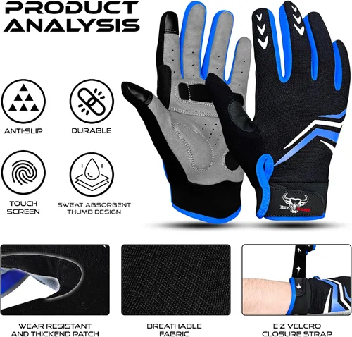Vista 4 de BEAST RAGE Full Finger Cycling Gloves with Padding for Men Women, Anti-Slip, Shock Absorbing, Breathable, Touchscreen Mountain Bike Gloves for BMX