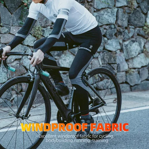 Vista 4 de ROCKBROS Calentadores de piernas para ciclismo y correr, para hombres y mujeres, para invierno, para clima frío, calentadores térmicos de forro