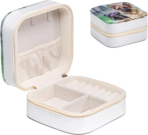 Vista 2 de Organizador de joyas pequeño, cajas de joyería para mujeres, pastor alemán y yorkshire terrier, caja de joyería de viaje para niña