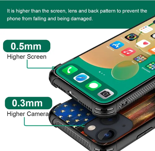 Vista 2 de ZHEGAILIAN Funda compatible con iPhone 14, funda de bandera de grano de madera de ciervo de pez rojo, parte trasera de vidrio templado + funda