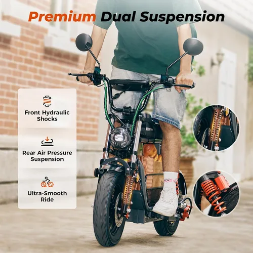 Vista 3 de iScooter Electric Scooter with Seat & Basket, 1500W, 45 Miles, 15"x3" Tires Negro y gris