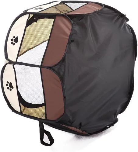 Vista 3 de S-Lifeeling Corralito plegable para mascotas, perrera extraíble, perro, gato, conejo, malla, cubierta de malla, portátil, impermeable, plegable, Café