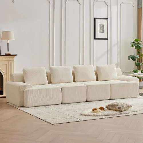 Vista 62 de Sofá modular modular con otomana móvil, sofá de asiento profundo con almohadas, cómodo sofá modular de nube para sala de estar, dormitorio y Blanco