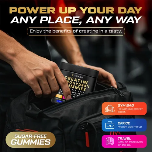 Vista 5 de kukaly Gomitas de monohidrato de creatina para hombres y mujeres, gomitas de creatina sin azúcar, sabor mezclado con L-taurina, BCAA 2:1, B12 B6