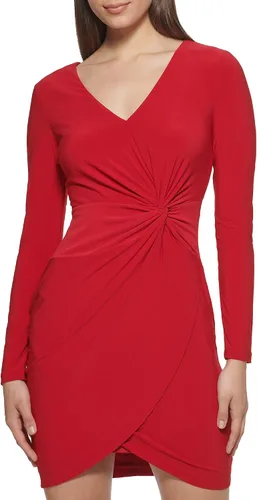 Vista 2 de GUESS Vestido de manga larga con cuello en V y detalle de nudo para mujer