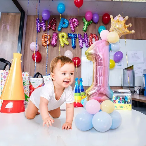 Vista 7 de Juego de globos de aluminio de aluminio de 32 pulgadas de tamaño grande con número 1 para niños para fiesta de primer cumpleaños (1)
