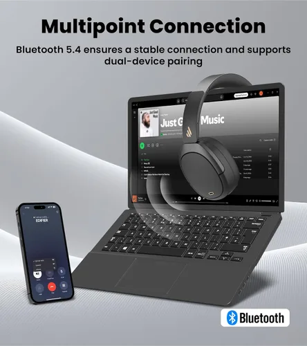 Vista 9 de Edifier W80 - Auriculares de diadema con cancelación activa de ruido de -49dB, LDAC de alta resolución con cable e inalámbricos, llamada clara AI