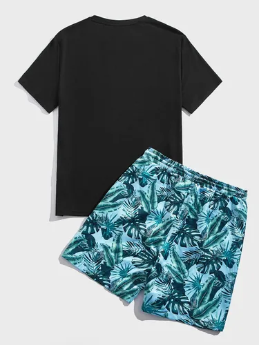 Vista 7 de GORGLITTER Conjunto de 2 piezas de camiseta gráfica de manga corta para hombre, estampado hawaiano con cordón y pantalones cortos