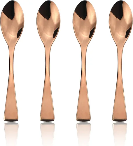 Vista 7 de Juego de cubiertos de 4 tenedores de postre de cobre, tenedores de ensalada de acero inoxidable 304 oro rosa, 7.48 pulgadas