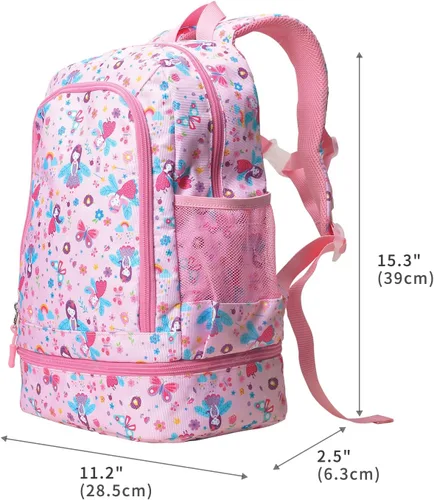 Vista 6 de Mochilas para niños y niñas, bonita mochila ligera para niños y niñas, mochila preescolar con bolsa de almuerzo aislada, Rosado, Personalizado