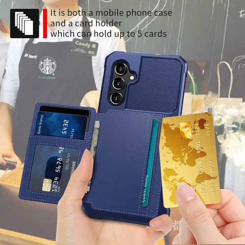 Vista 2 de Wefor Funda para Samsung Galaxy A14 5G - Funda tipo cartera con bolsillos para tarjetas de piel sintética para Samsung Galaxy A14 5G (azul)