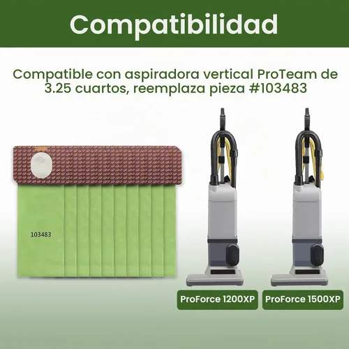 Vista 2 de Paquete de 20 bolsas de vacío con microfiltro 103483 compatibles con aspiradora vertical ProTeam de 3.25 cuartos de galón, para ProForce 1200XP
