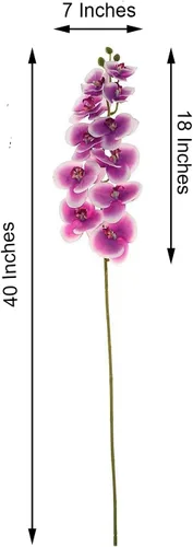 Vista 9 de Tableclothsfactory - Juego de 2 tallos de orquídea de seda artificial, 40 pulgadas de alto, color blanco y morado