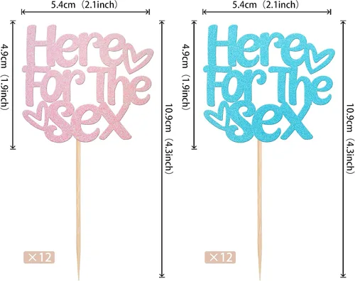 Vista 2 de Rsstarxi Paquete de 24 adornos para cupcakes sexuales, color rosa o azul, para revelación de género, para niños o niñas, temática de revelación