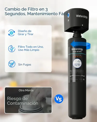 Vista 9 de Waterdrop 15UA - Sistema de filtro de agua para debajo del fregadero, 2 años, reduce el plomo, el cloro, el mal sabor y el olor, filtro de agua