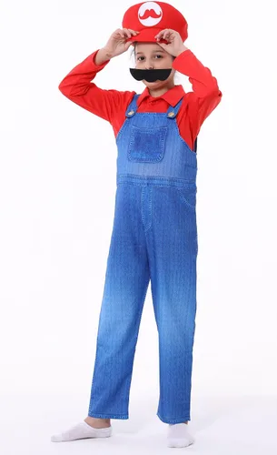 Vista 5 de Disfraz de Super Brothers para niños, disfraz de Halloween Cosplay de Super Mario