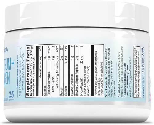 Vista 7 de Colostrum colágeno en polvo péptido hidrolizado HydroPeach Salud intestinal y apoyo inmunológico 0.04 oz de calostro bovino, 0.07 oz de péptidos