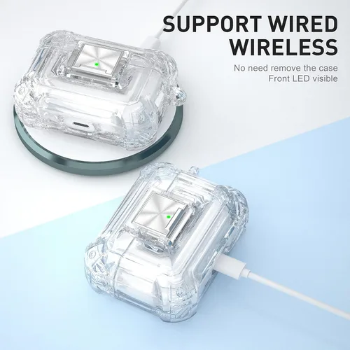 Vista 5 de Valkit Funda compatible con Airpods Pro transparente con bloqueo, funda de TPU suave para AirPod Pro, funda protectora a prueba de golpes