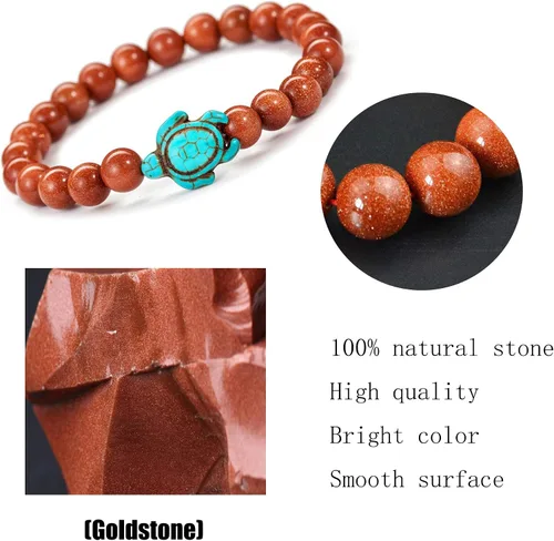 Vista 3 de Pulseras de tortuga marina oceánica, joyería de playa para mujeres y hombres, 0.315 pulgadas (0.315 in) de piedra natural, pulsera elástica