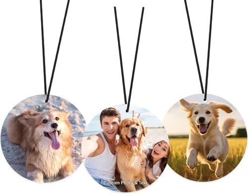 Vista 11 de Ambientador de aire personalizado con foto para automóvil, ambientador de doble cara personalizado para automóvil, ambientador de olor con texto