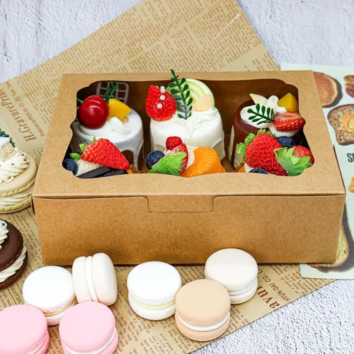 Vista 6 de 20 cajas de panadería marrón de 8 x 6 x 2.5 pulgadas con ventana, cajas de galletas, cajas de dulces, cajas de postre, cajas de donas, cajas