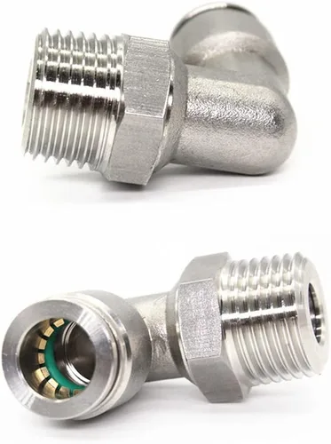 Vista 2 de Paquete de 2 codos neumáticos macho de acero inoxidable 304 de 1/2 pulgada de diámetro exterior x 1/2 pulgada NPT rosca para conectar accesorios