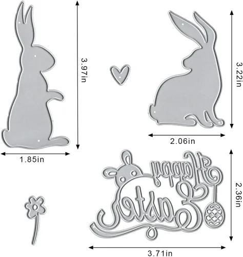 Vista 2 de Troqueles de metal para hacer tarjetas, conejo de Pascua, conejo, flor, corazón, globo, palabras, troqueles de corte para decoración de bricolaje