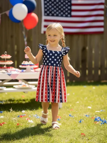 Vista 2 de Popshion Vestidos de niña con mangas con vuelo, vestido de verano para niños, fiesta de cumpleaños, sin mangas, vestido de 1 a 8 años