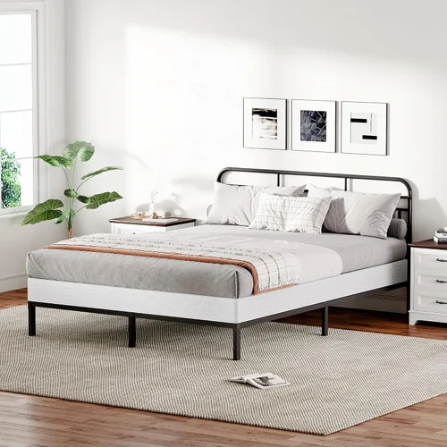 Vista 2 de GRUSIGN Somier de 5 pulgadas para cama matrimonial, base de colchón metálica de tamaño completo con cubierta de tela, marco de acero resistente