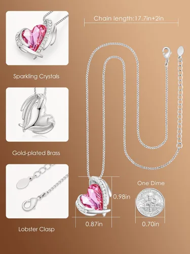 Vista 4 de CDE Love Heart Pendant Necklaces for Women Silver Tone Rose Gold Tone Crystals Birthstone Christmas Jewelry Gifts for Women BirthdayAnniversary