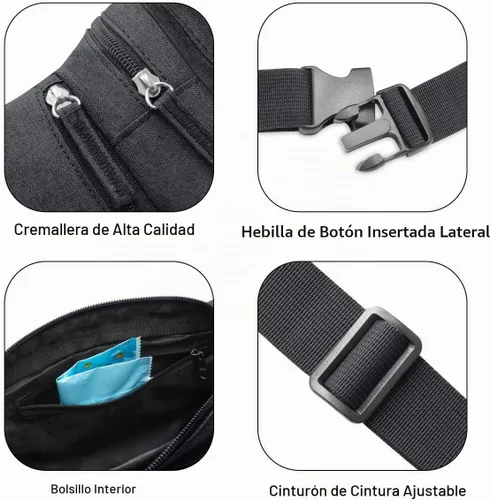 Vista 5 de Riñonera impermeable para hombres y mujeres, bolsa de cadera con soporte para botella de agua, correa ajustable, adecuada para entrenamiento al aire