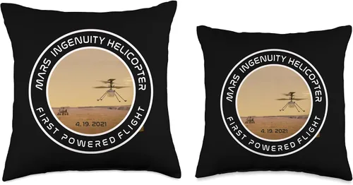 Vista 3 de Mars Ingenuity Helicóptero Perseverancia Ropa Mars Ingenuity Helicóptero Flying Perseverance Rover Throw Pillow, 16x16, Multicolor