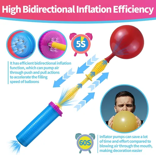Vista 3 de Hand Balloon Pump, Dual Action Two-Way Inflator, Manual Air Blower for Balloons