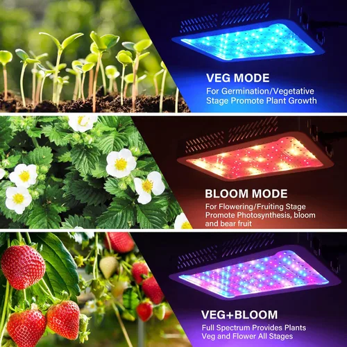 Vista 2 de Beelux Luz LED de Cultivo de 1000W para Plantas de Interior de Espectro Completo, Chips Dobles Mejorados e Interruptor Dual, Luces de Cultivo