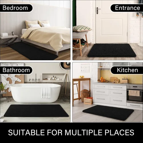 Vista 7 de LOCHAS Juego de 2 alfombras de baño de 17 x 24 pulgadas más 20 x 32 pulgadas de grosor, antideslizantes, alfombra de baño de felpilla suave y Negro