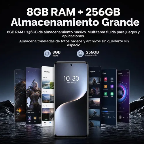 Vista 2 de Teléfonos desbloqueados C24U, teléfono inteligente 5G, teléfono celular Android 14.0, batería de 6800 mAh, teléfono móvil de carga rápida, 8 GB+256