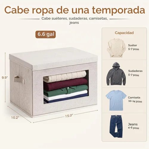 Vista 2 de Paquete de 2 contenedores de almacenamiento con tapas y ventana transparente, cajas organizadoras plegables de tela para armario, cestas apilables