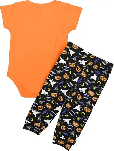 Vista 2 de Traje de Halloween unisex de 2 piezas con bordado Haunt It Layette para bebé