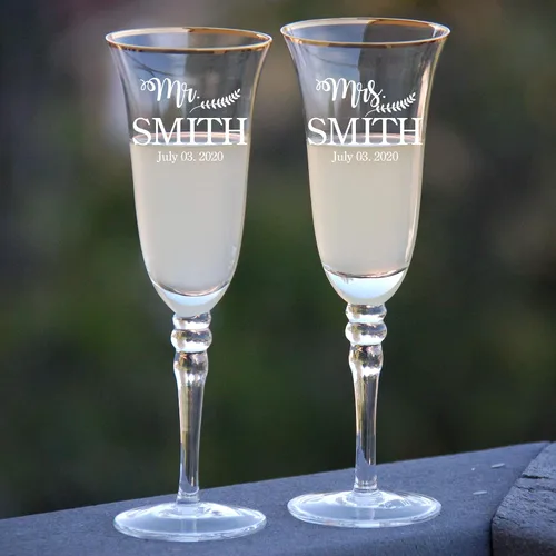 Vista 57 de Juego de 2 copas de champán personalizadas para boda grabadas con caja - Bride & Groom's Wedding Toast