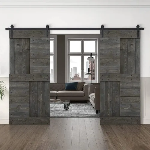 Vista 10 de TMS Serie N - Puerta corrediza interior de madera de pino anudada con kit de herrajes deslizantes (32 x 84 pulgadas, blanco)