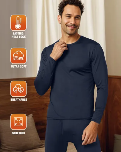 Vista 3 de CL convallaria Long Johns - Ropa interior térmica para hombre, forro polar suave, capa base para clima frío, conjunto de regalo