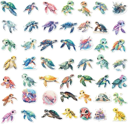 Vista 6 de Lindas calcomanías de animales de tortuga marina para niños, 50