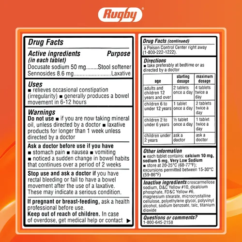 Vista 11 de Rugby Senexon-S - Ingrediente laxante vegetal natural más suavizante de heces, alivio del estreñimiento, Docusate Sodium 50 mg, senósidos 8.6 mg