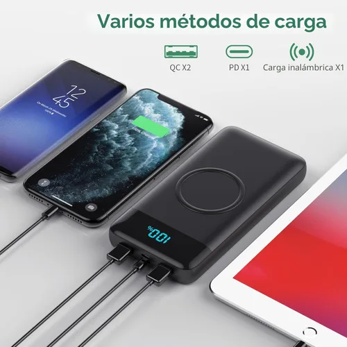 Vista 5 de Wireless Portable Charger 30,800mAh,15W Wireless Charging USB C Power Bank,25W PD QC 4.0 Fast Charging 4 Outputs Travel Essentials Battery Pack Negro